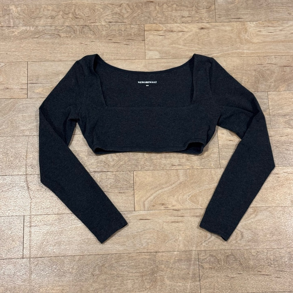 WeWoreWhat Long Sleeve Crop Top Square Neck Line Dark Grey Size Medium